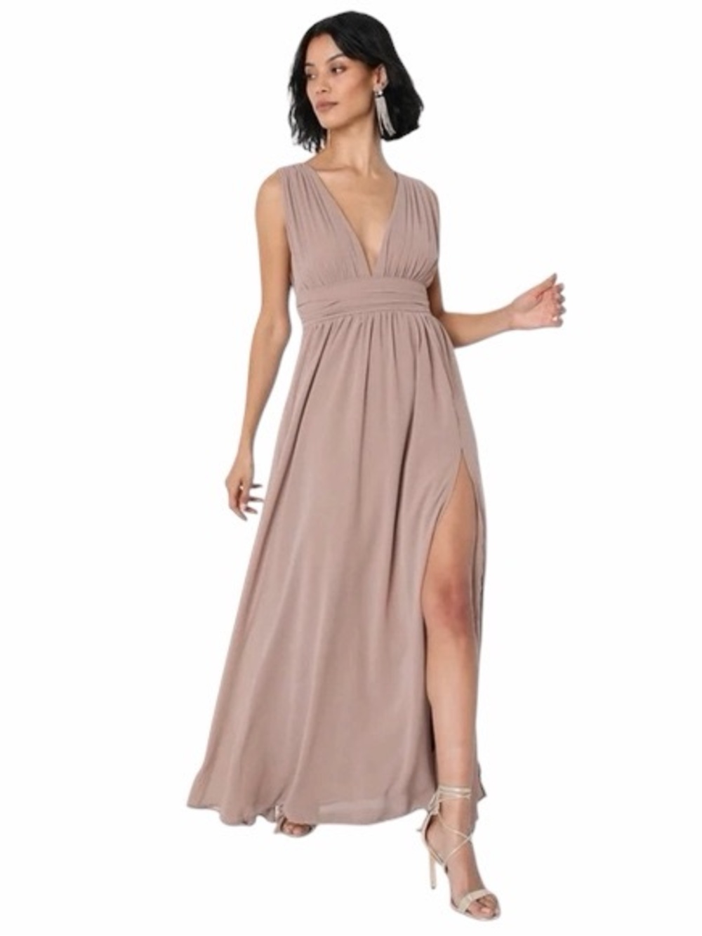 Lulus Heavenly Hues Taupe Maxi Dress Womens S